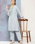 Spa Cotton Co-ord Set with Tonal Embroidery & Laced Sleeve