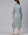 Ethnic Motif Printed Viscose Rayon Midi Shirt Dress