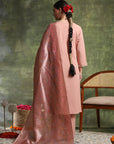 Cotton Linen Kurta Set with Ari Embroidery, Palazzo & Assam Silk Dupatta