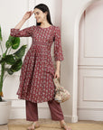 Maroon Modal Chanderi Floral Kurta Set with Palazzo