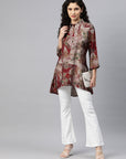 Printed High-Low Modal Chanderi Tunic with Floral Embroidery