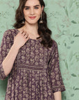 Purple Modal Chanderi Floral Kurta Set with Palazzo