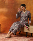 Wool Blend Floral Printed Kurta Set with Ethnic Embroidery & Printed Palazzo