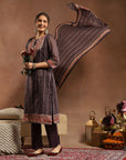 Placement Printed Chanderi Kurta Set with Swarovski Work and Dupatta