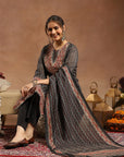 Chanderi Chevron Kurta Set with Swarovski Detailing & Dupatta