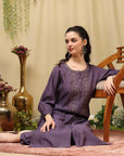Zari Embroidered Blended Kurta Set with Full Sleeves & Palazzo