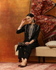 Blended Zari Embroidered Kurta Set with Palazzo & Printed Silk Dupatta