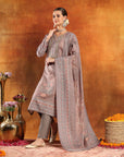 Floral Pashmina Wool Kurta Set with Zari Neckline & Printed Wool Dupatta