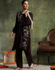 Solid A-Line Viscose Rayon Kurta Set with Thread Embroidery & Bell Sleeves