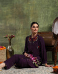Ari Embroidered Straight Kurta Set with Bishop Sleeves & Palazzo