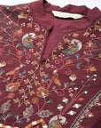Maroon Viscose Kurti with Mandarin Collar & Embroidered Yoke