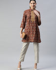 Ethnic Motif Printed Modal Chanderi High-Low Kurti