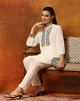 Solid Zari Embroidered Rayon Kurta with Laced Hem Palazzo