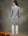 Floral Printed Poly Viscose Kurti with Embroidered Yoke