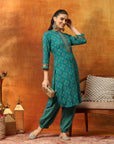 Viscose Rayon Zari Embroidered Kurta with Ethnic Print Palazzo