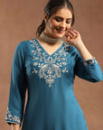 Kurta Set with Intricate Dori Embroidery, Lace Hem Palazzo & Embroidered Supernet Dupatta