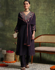 Crepe & Raschel Embroidered Kurta Set with Lace-Edged Mesh Dupatta