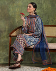 Paisley Wool Blend Kurta Set with Swarovski Detailing & Chiffon Dupatta