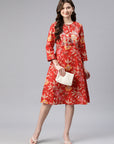 Floral Printed Cotton A-Line Knee-Length Dress