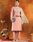 Knitted Wool Kurta Set with Ari Embroidery & Tasselled Dupatta