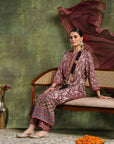 Paisley Wool Blend Kurta Set with Swarovski Detailing & Chiffon Dupatta
