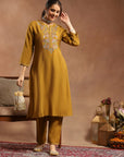 Silk Blend Kurta Set with Intricate Paisley Embroidery, Solid Palazzo & Zari Stitched Hem