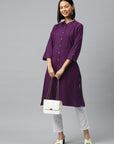 Solid A-Line Calf Length Cotton Kurta
