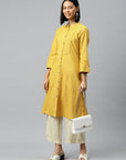Solid A-Line Calf Length Cotton Kurta
