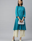 Solid A-Line Calf Length Cotton Kurta