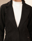 Suede Long Coat with Button Placket & Tab-Sleeve Detailing