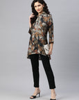 Printed High-Low Modal Chanderi Tunic with Floral Embroidery