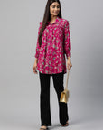 Floral Printed Straight Modal Chanderi Button-Down Shirt