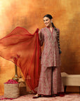 Ethnic Motif Printed Kurta with Zari Embroidery, Garara & Sequin-Laced Dupatta