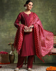 Vetican Embroidered Kurta Set with Bell Sleeves & Khadi Silk Dupatta