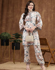Orange Floral Kurta Set with Mandarin Collar & Laced Bell Sleeves