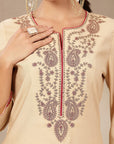 Zari-Embroidered Poly Viscose Kurta Set with Palazzo