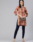 Ethnic motif viscose kurti with mirror detailing and 3/4th sleeves