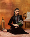 Velvet Kurta Set with Mandarin Collar & Zari Embroidered Yoke
