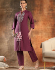Embroidered Cotton Blend Straight Kurta Set