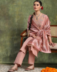 Cotton Linen Kurta Set with Ari Embroidery, Palazzo & Assam Silk Dupatta