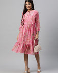 Floral Printed Fit & Flare Chiffon Knee-Length Dress