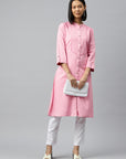 Solid A-Line Calf Length Cotton Kurta