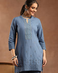 Pure Cotton Straight Kurta Set with Mirror-Embroidered Palazzo