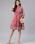 Paisley Printed Chiffon Knee-Length Fit & Flare Dress