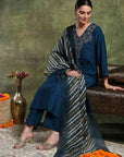 Zari-Embroidered Poly Viscose Kurta Set with Printed Chanderi Dupatta