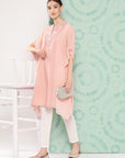 Solid A-Line Rayon Kaftan Kurta with Embroidered Yoke & Flared Sleeves