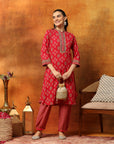 Viscose Rayon Zari Embroidered Kurta with Ethnic Print Palazzo
