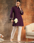 Crepe Festive Tunic with Zari Bell Sleeves & Frilled Mandarin Collar