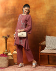 Solid A-Line Viscose Rayon Kurta Set with Thread Embroidery & Bell Sleeves