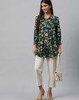 Floral Printed Straight Modal Chanderi Button-Down Shirt